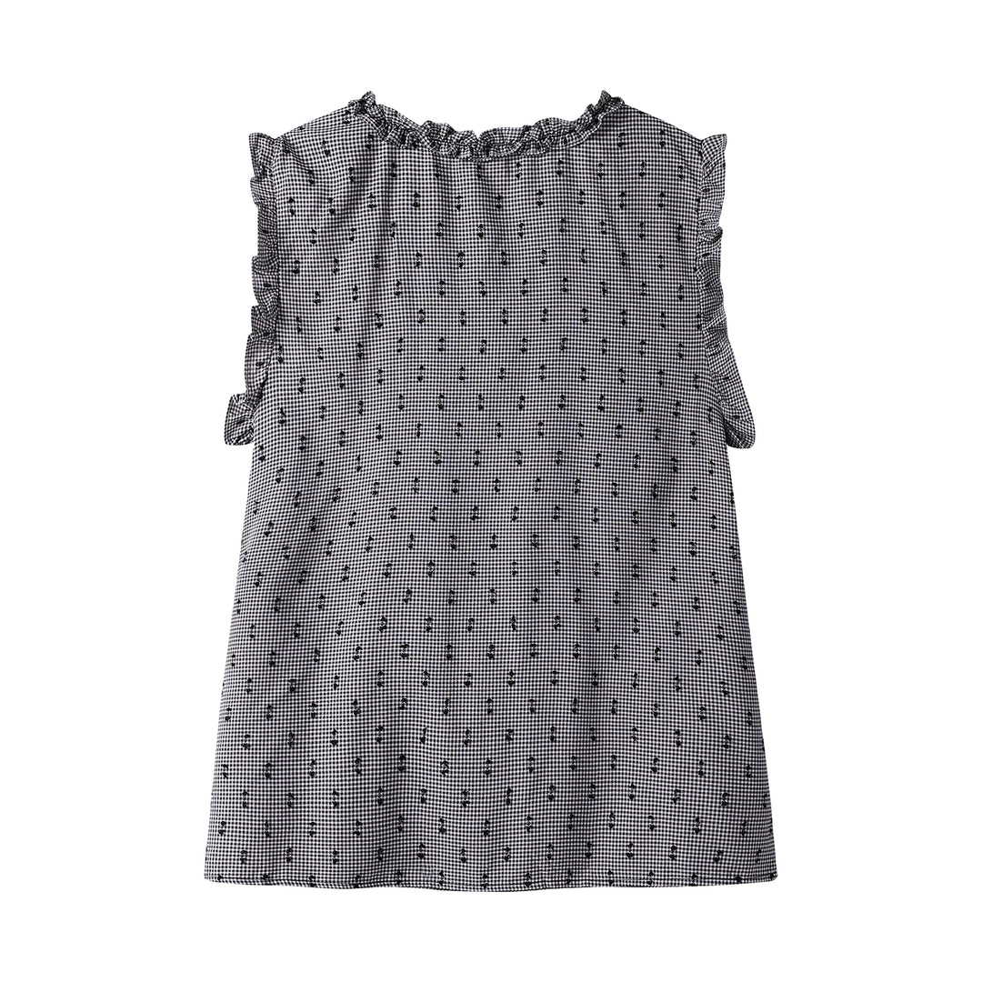 Plaid Pleated Sleeveless Button-Up Shirt