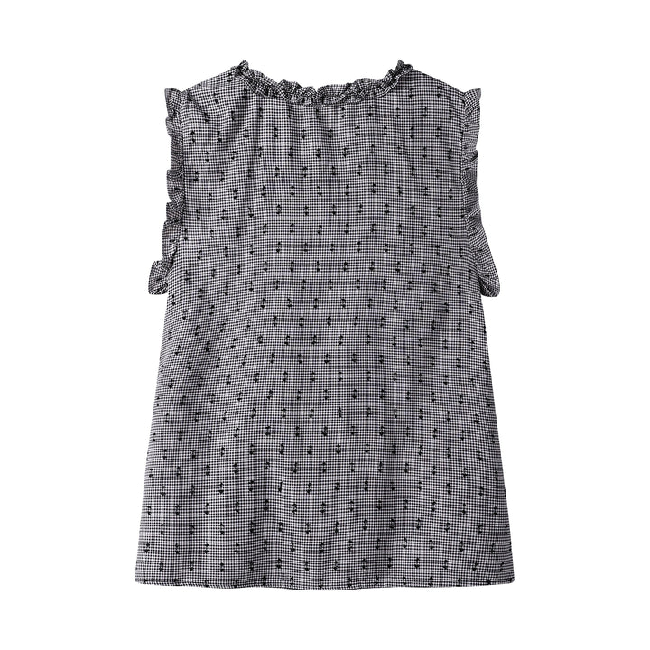 Plaid Pleated Sleeveless Button-Up Shirt