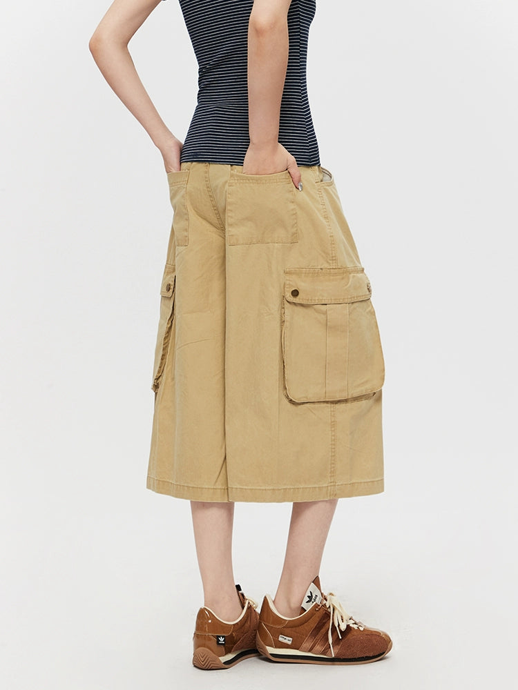 Multi-Pocket Workwear Loose Cropped Pants