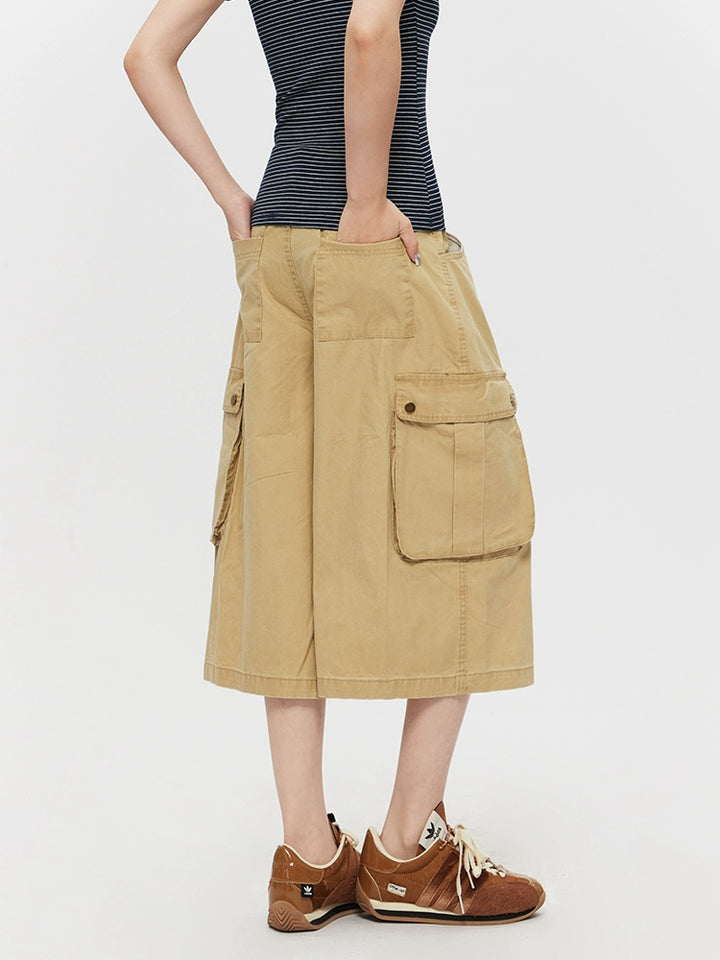Multi-Pocket Workwear Loose Cropped Pants