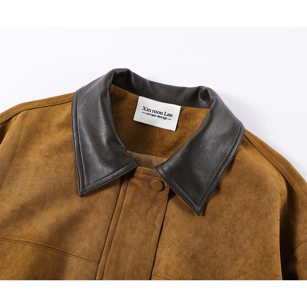 Leather Collar Suede Lapel Jacket