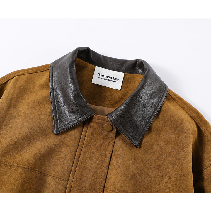 Leather Collar Suede Lapel Jacket