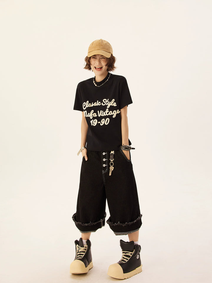 Letter Embroidery Short Sleeve Casual T-Shirt