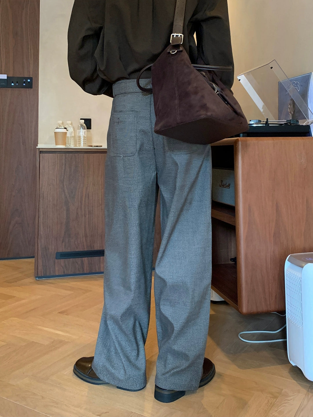 Wide Leg Houndstooth Trousers