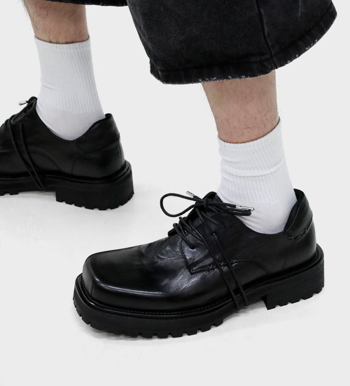 Washed Cowhide Square Toe Derby Shoes