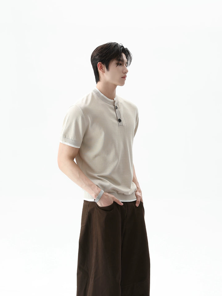 Knitted Short Sleeve Henley Shirt