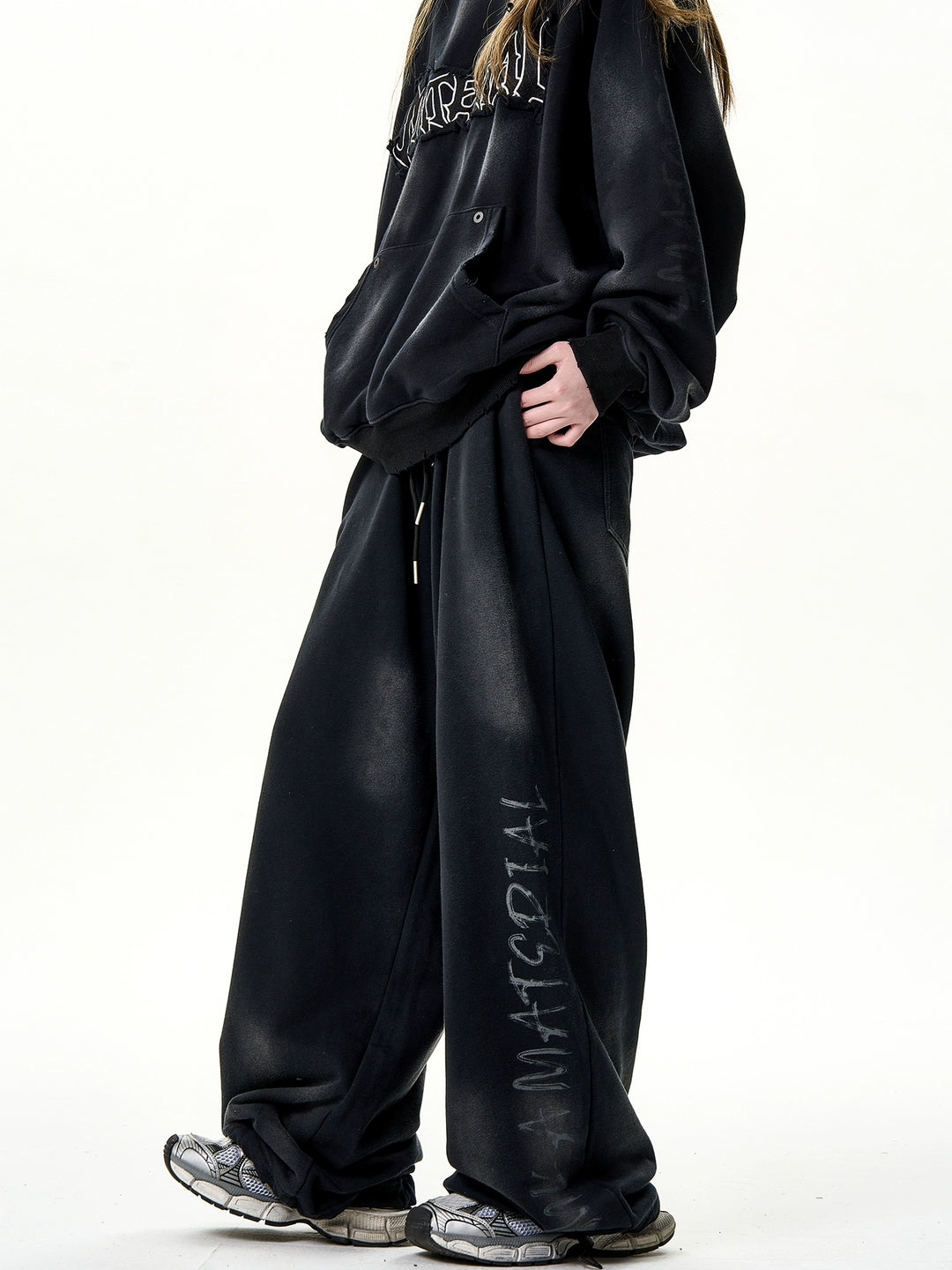 Bred Beina Vaskede Grafiske Sweatpants