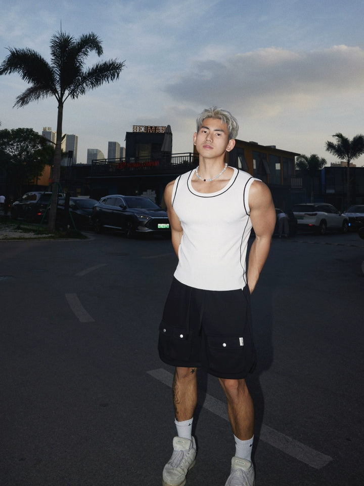 Slim Fit Contrast Trim Casual Vest