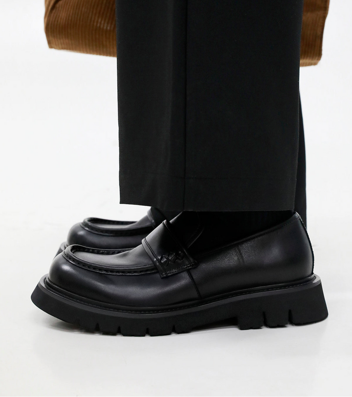 Slip-On Leather Loafers with Thick Sole