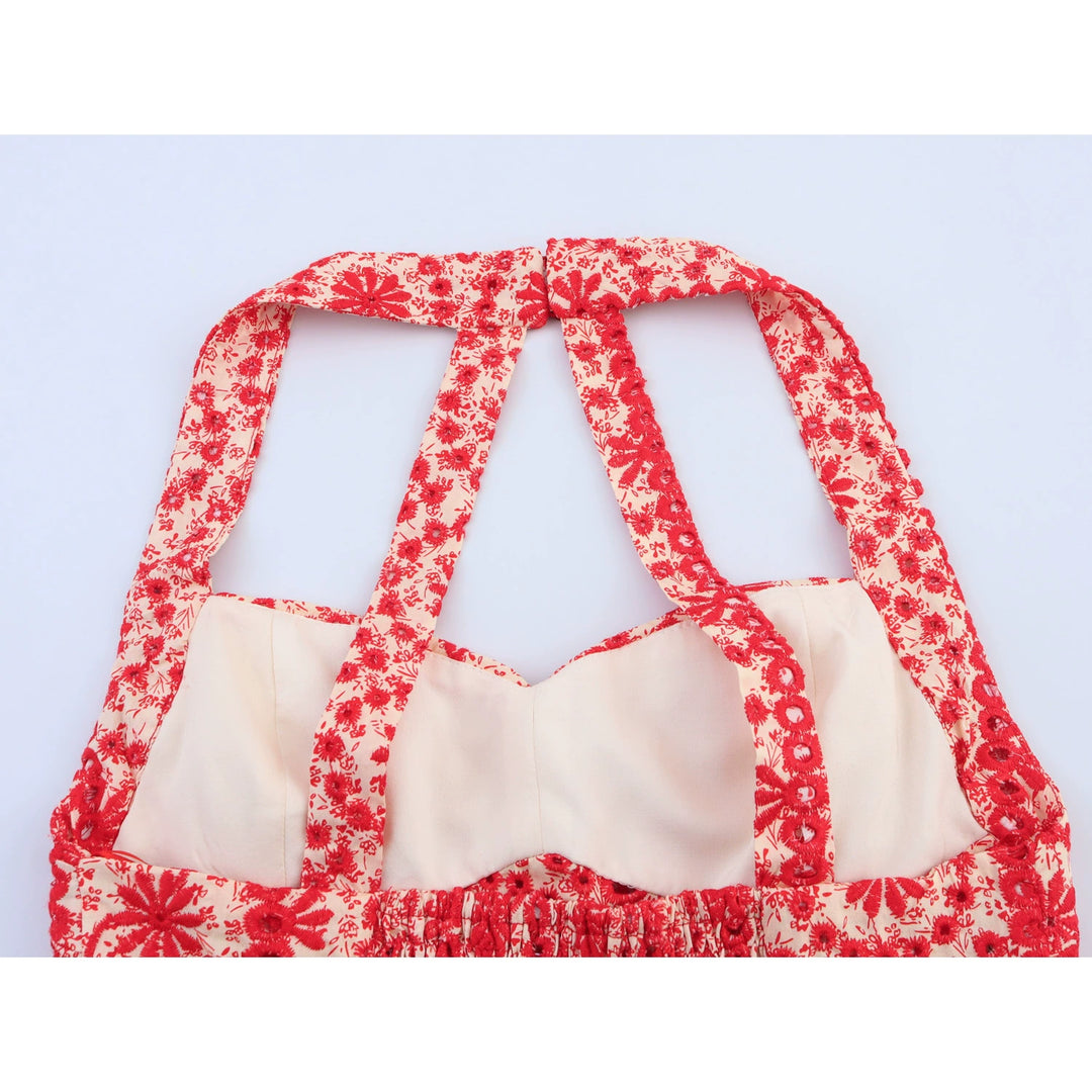 ホロウ刺繍クロップトップミディスカートセット