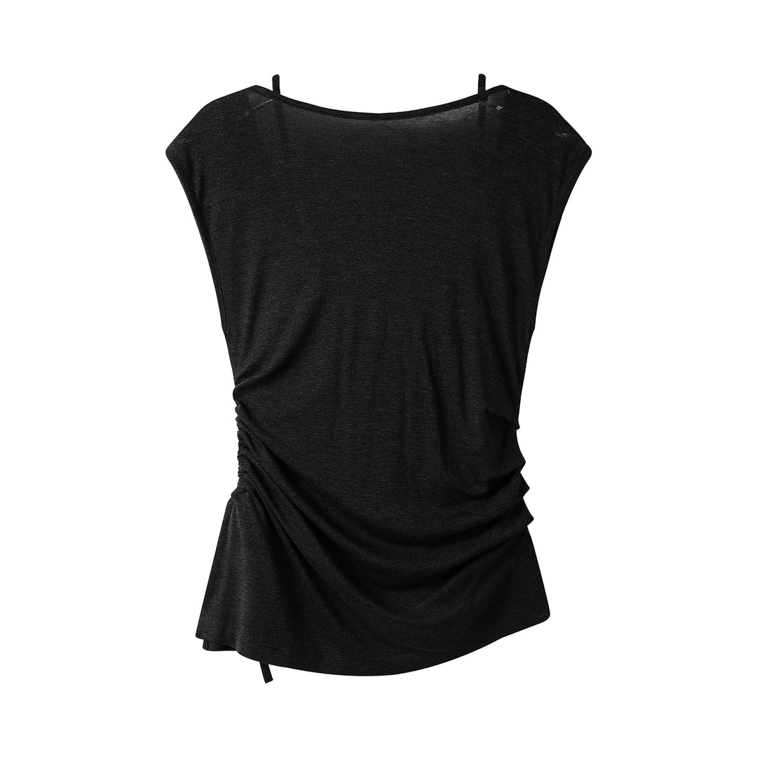 Beaded Cowl Neck Sleeveless Vest Top