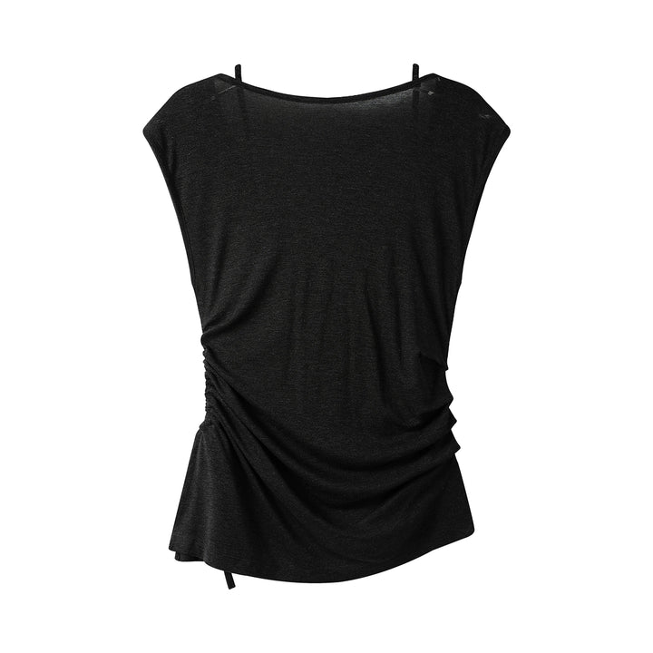 Beaded Cowl Neck Sleeveless Vest Top