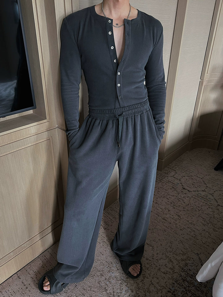 Knit Lounge Set with Button Cardigan Pants