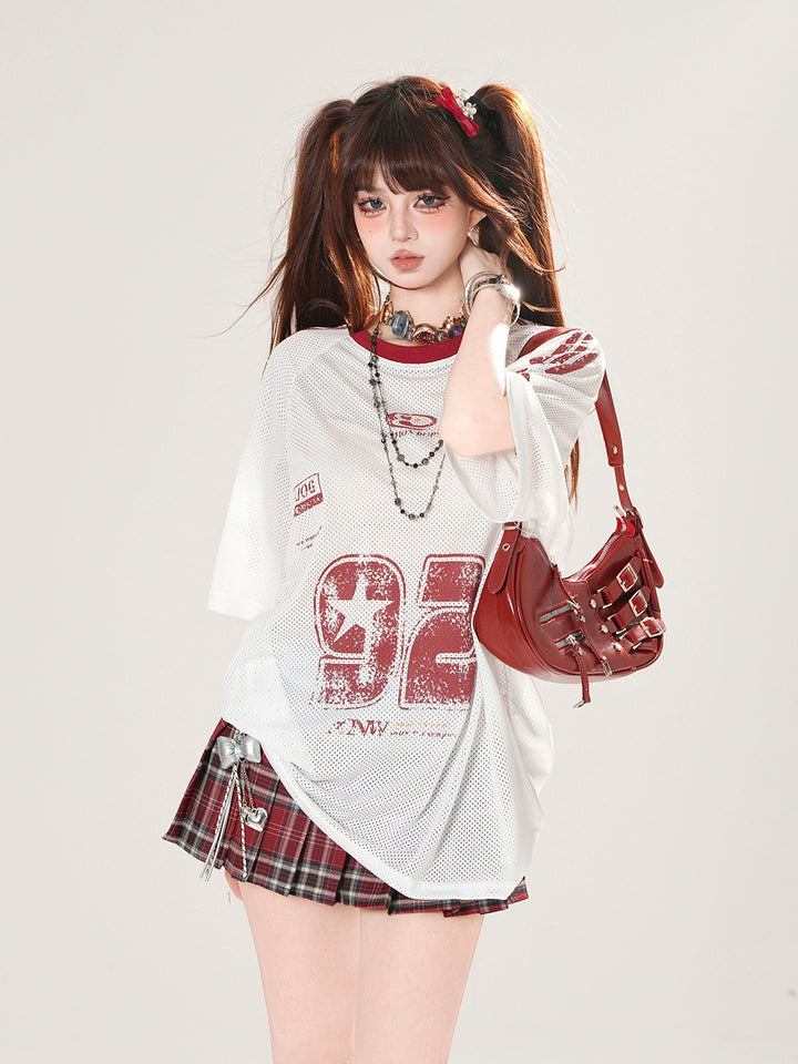 Mesh Short Sleeve Loose Athletic Top