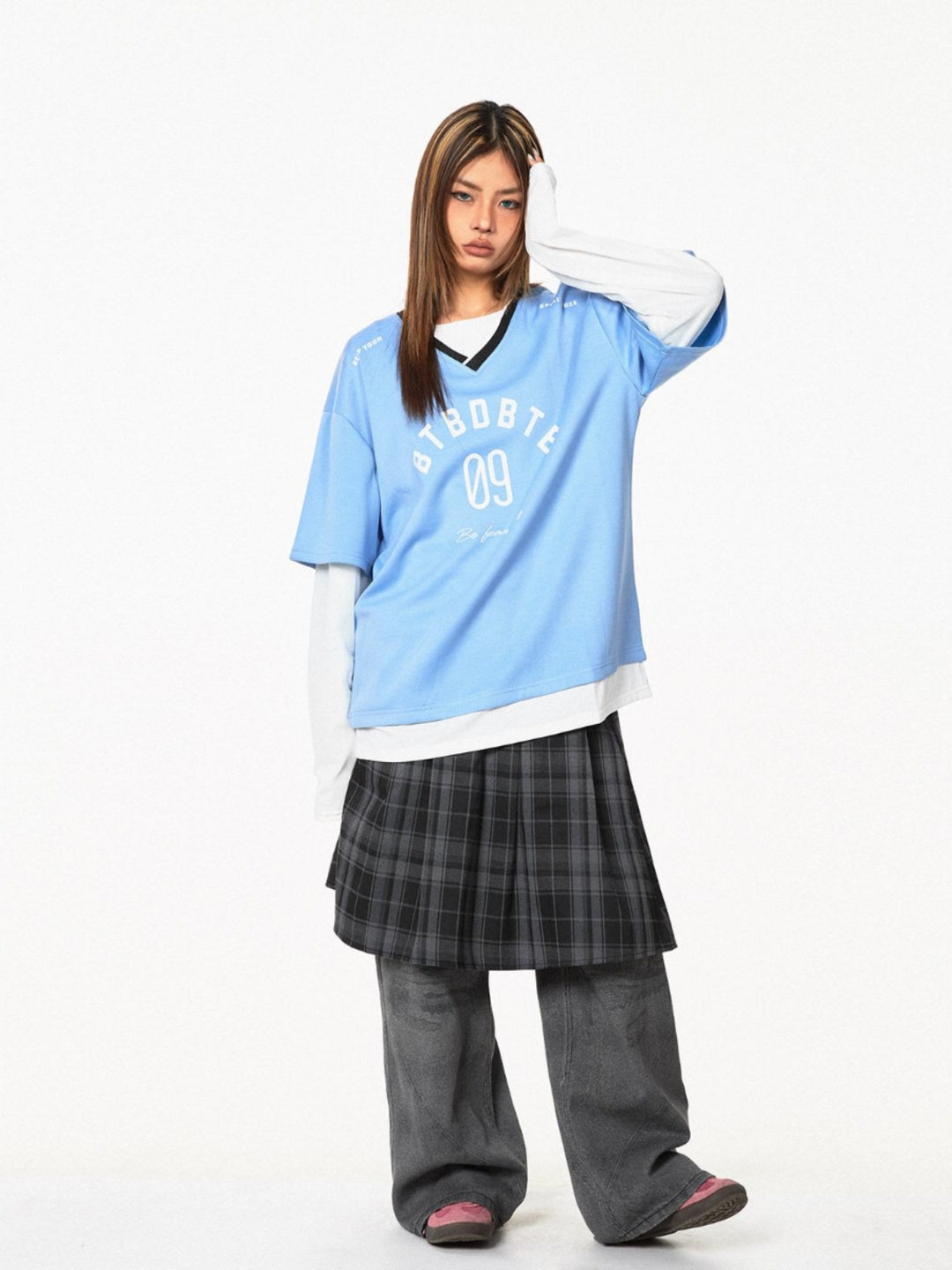 V-Neck Retro Stitching Pullover Sweatshirt