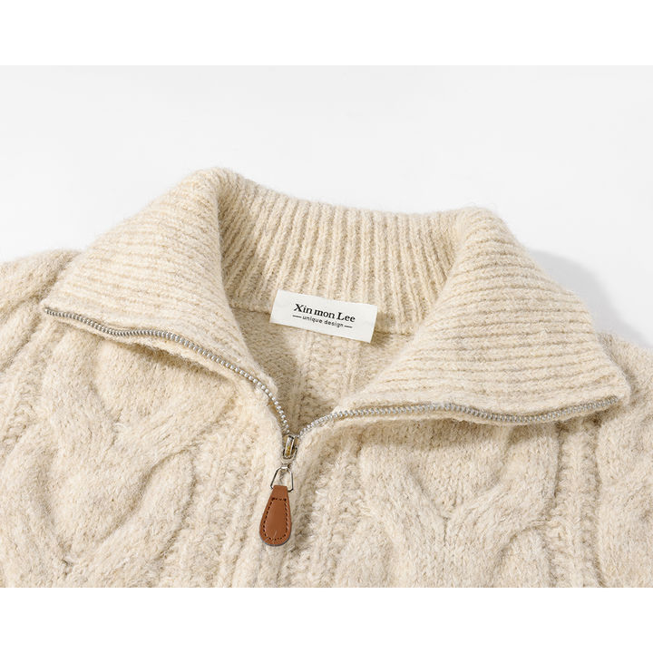 Knit Lapel Zip-Up Sweater Jacket