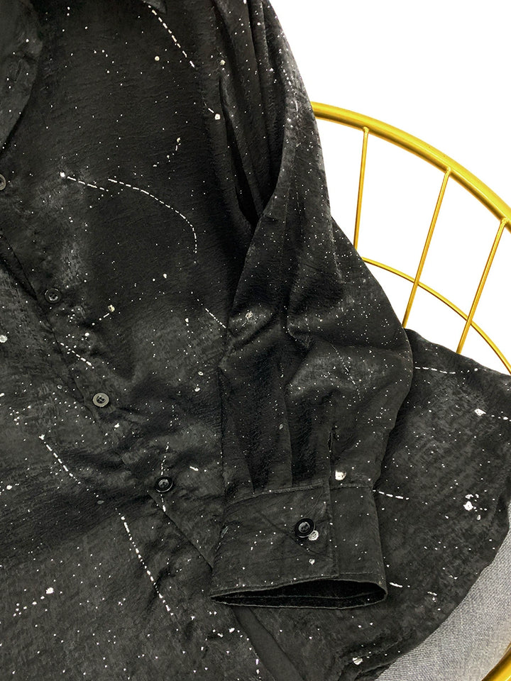 Gold Stamped Loose Fit Pointed Collar Shirt