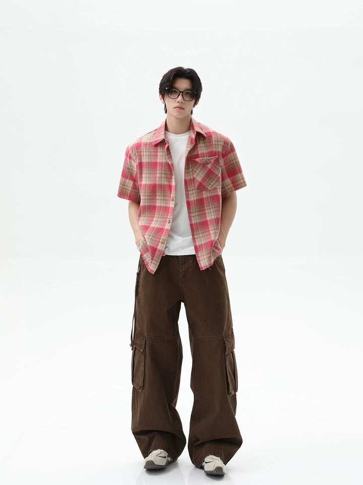 Loose Fit Plaid Short Sleeve Shirt