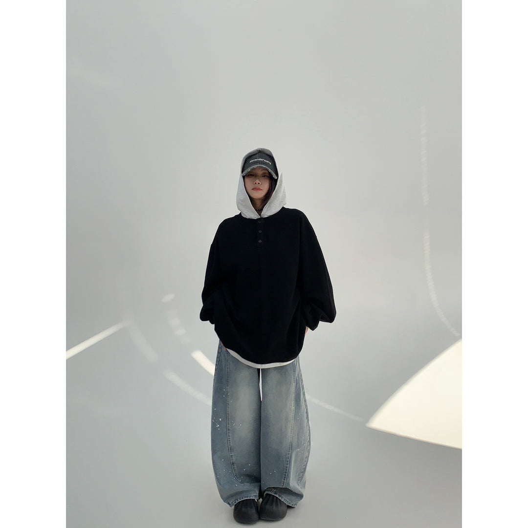 Loose-fit Contrast-color Hooded Sweatshirt