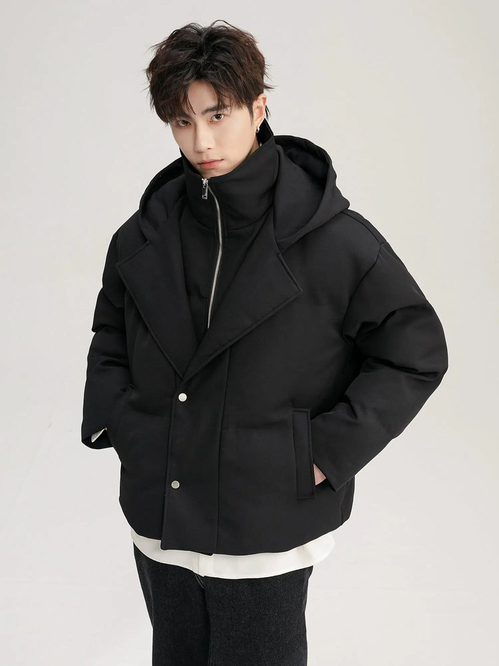 High Collar Lined Hooded Jacket