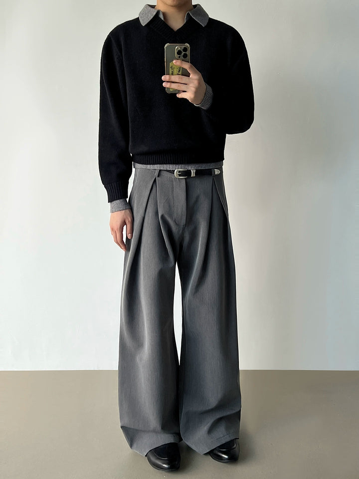 V-neck Knit Polo Sweater