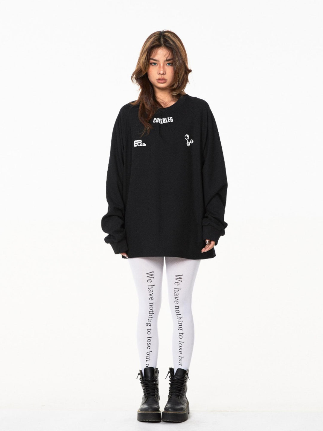 Mesh Letter Print Long-Sleeve Sweatshirt