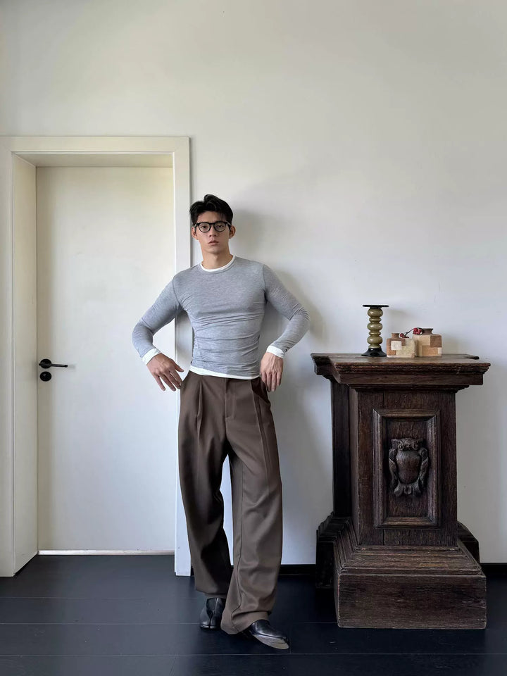 Slim Fit Asymmetrical Pleated Long Sleeve Pullover