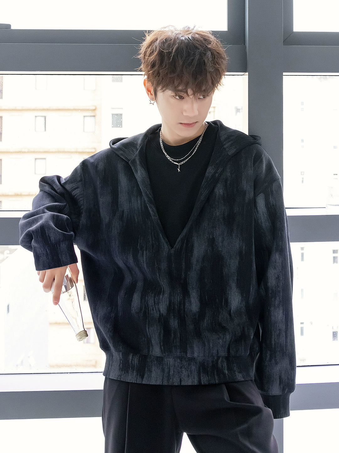 Textured Zip Up Hooded Sweatshirt