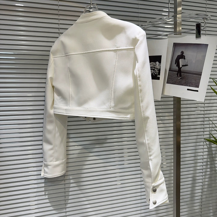 Cropped Stand Collar Zipper Shoulder Jacket