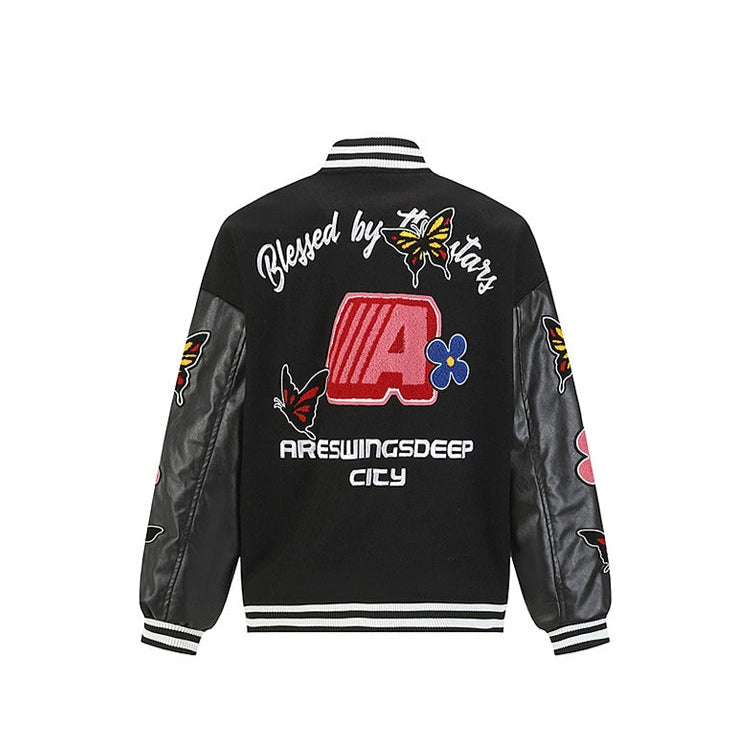 Embroidered Leather Baseball Jacket