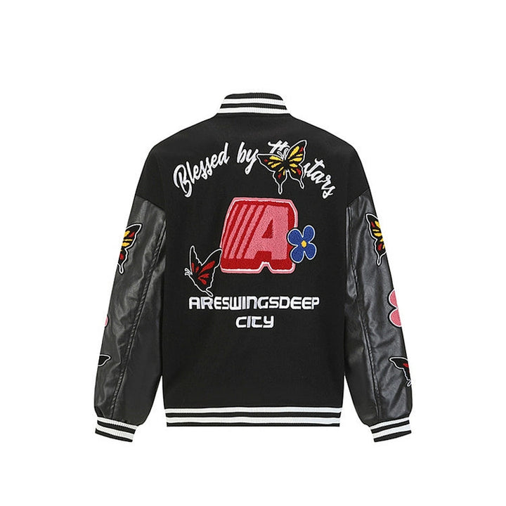Embroidered Leather Baseball Jacket