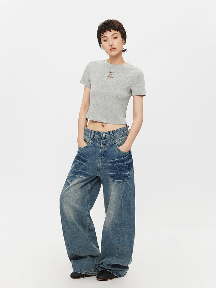 Cropped Letter Print Slim Fit Turtleneck