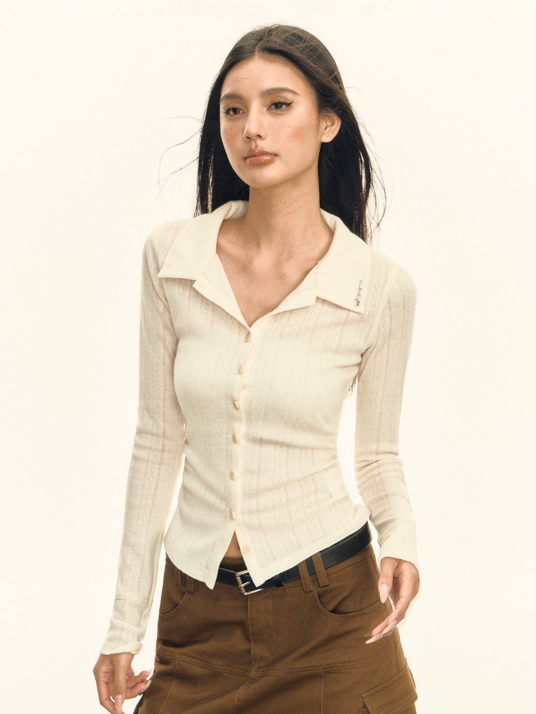 Button-Up Long Sleeve Knit Top
