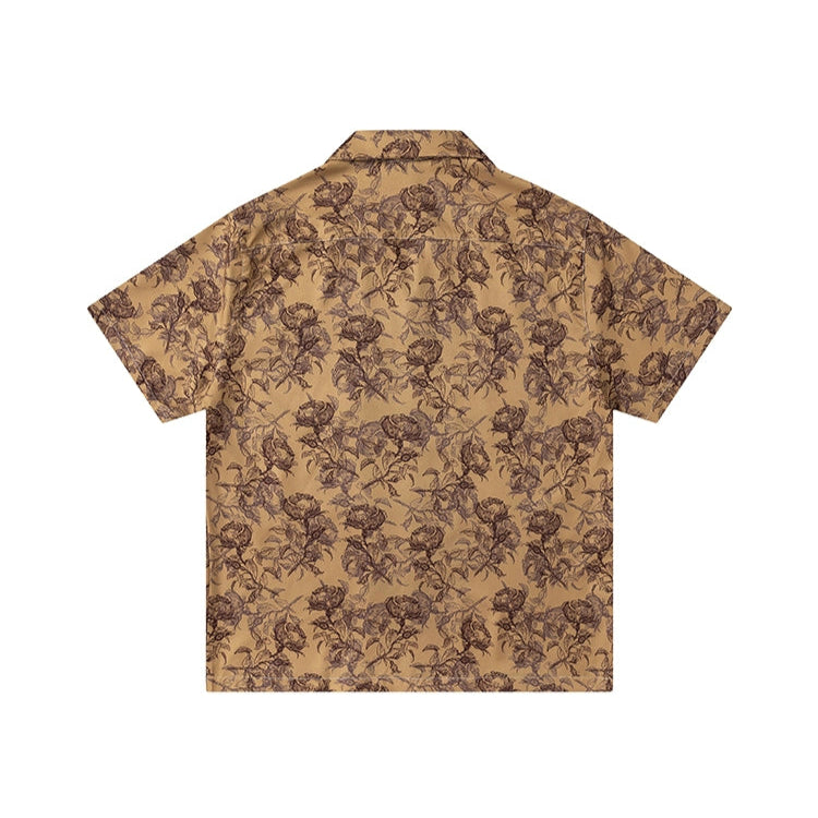 Rose Print Cuban Collar Shirt