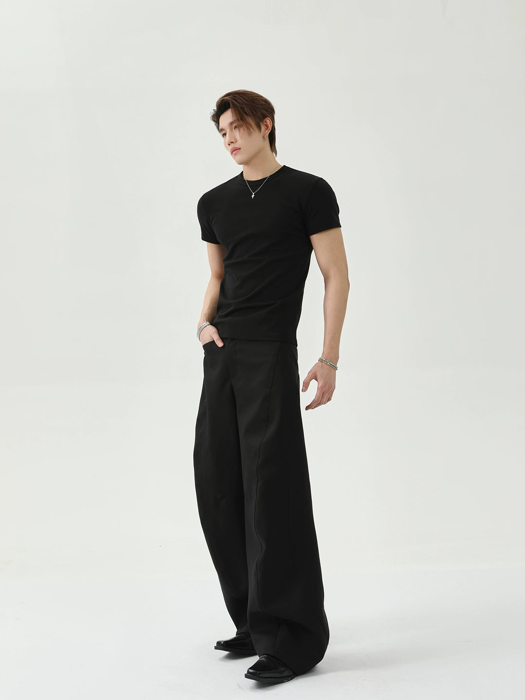 Camiseta de Manga Curta Slim Fit com Gola Redonda