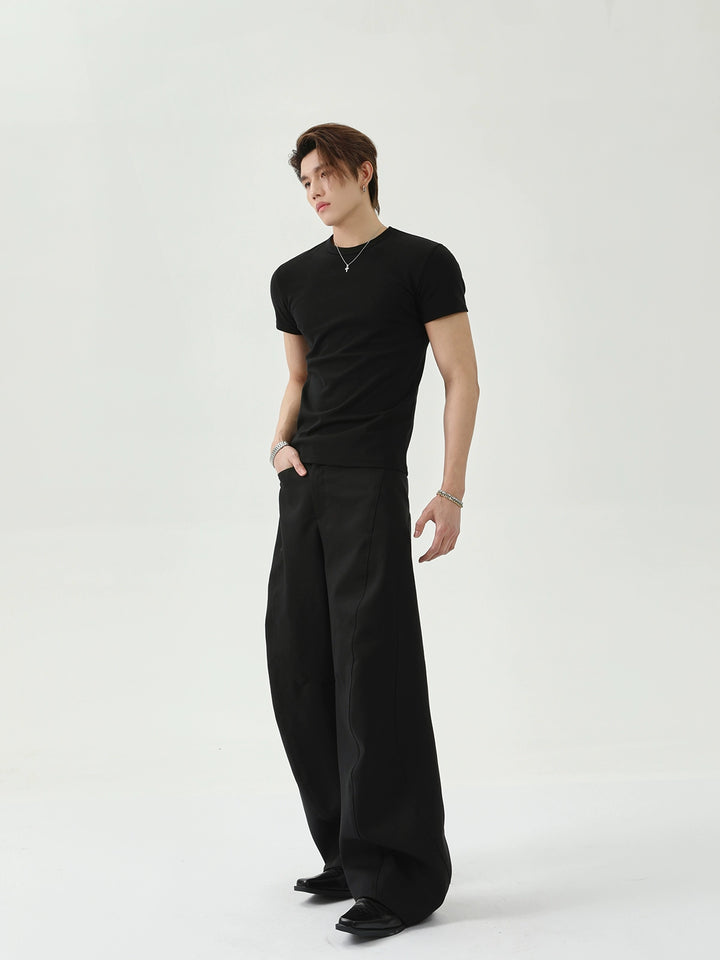 Camiseta de Manga Curta Slim Fit com Gola Redonda