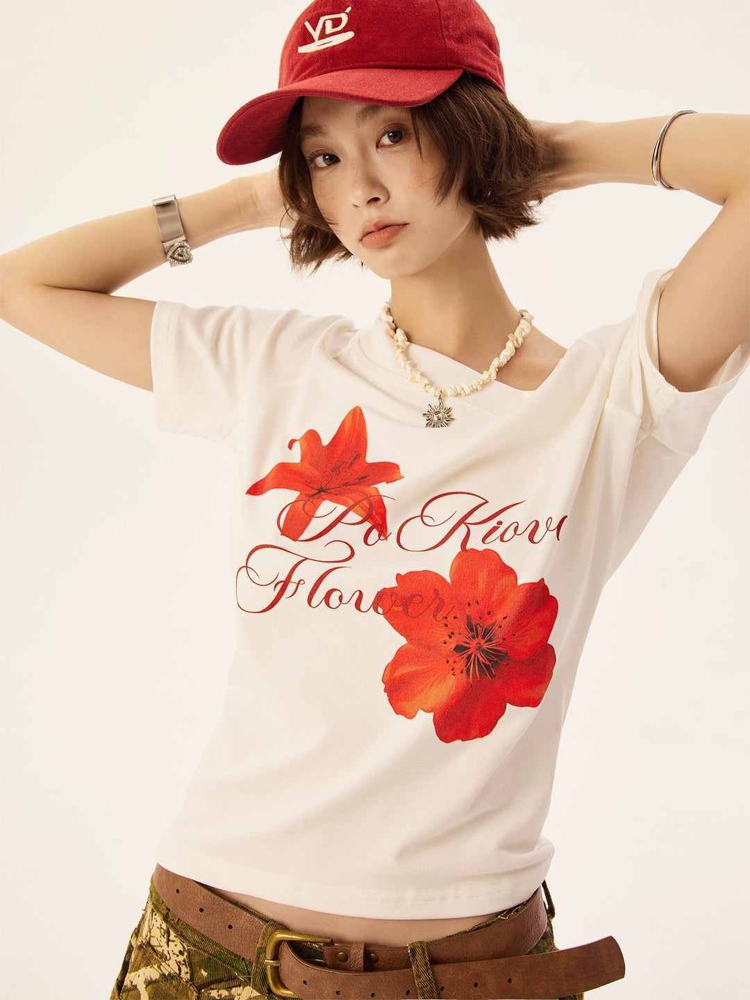 Floral Print Off Shoulder Loose T-shirt