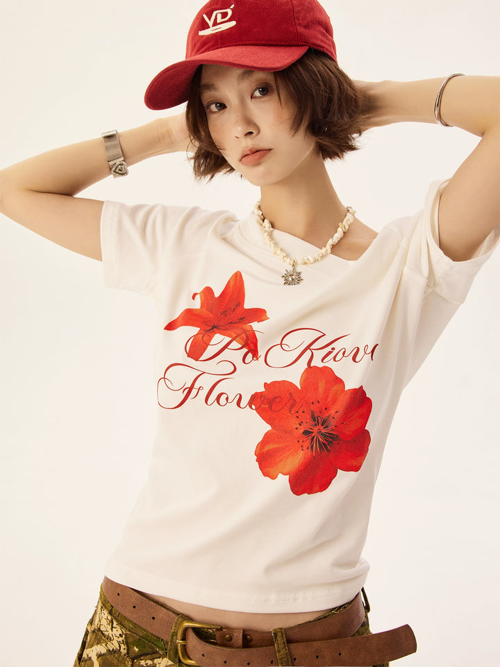 Floral Print Off Shoulder Loose T-shirt