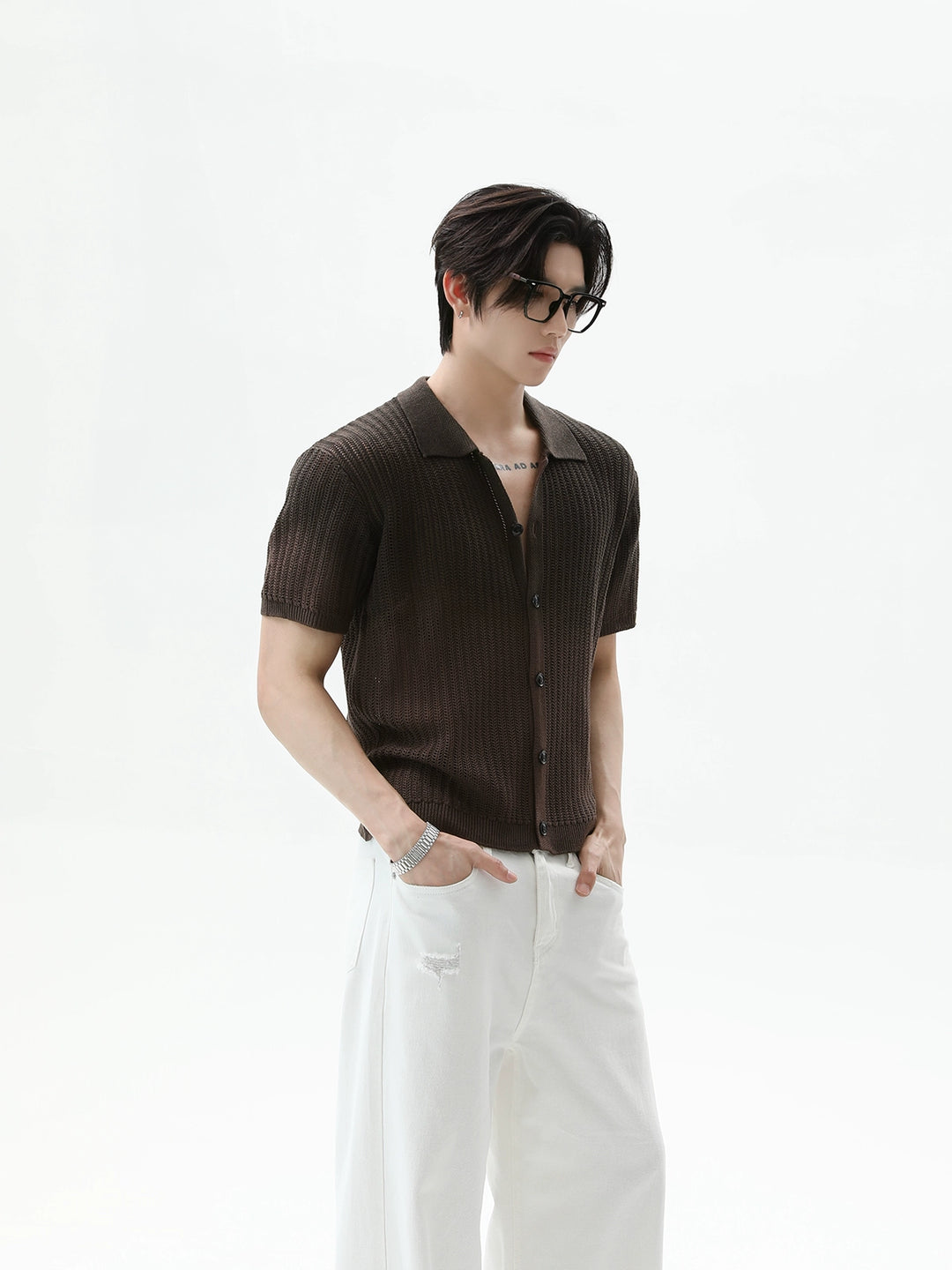 Lapel Knitted Short Sleeve Shirt