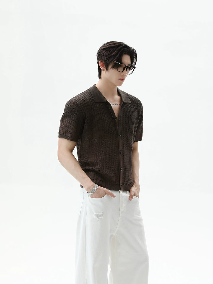 Lapel Knitted Short Sleeve Shirt