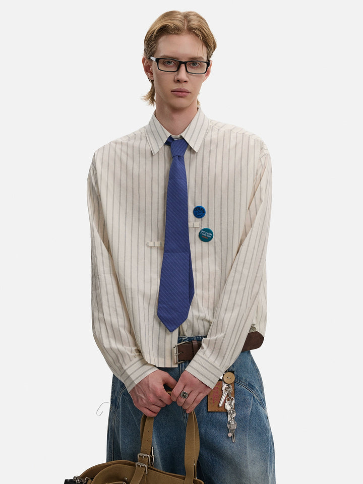 Stribet langærmet løs skjorte