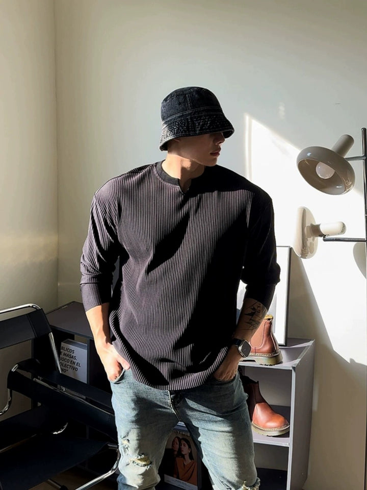 V-neck Striped Long Sleeve Casual T-Shirt