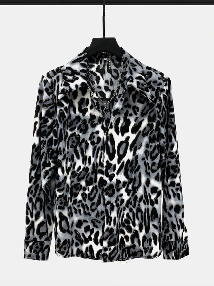 Leopard Print Loose Fit Button-Up Shirt