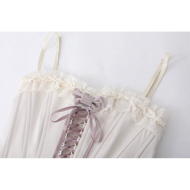 Satin-Spitzen-Schleifen-Fischgräten-Corsage-Oberteil