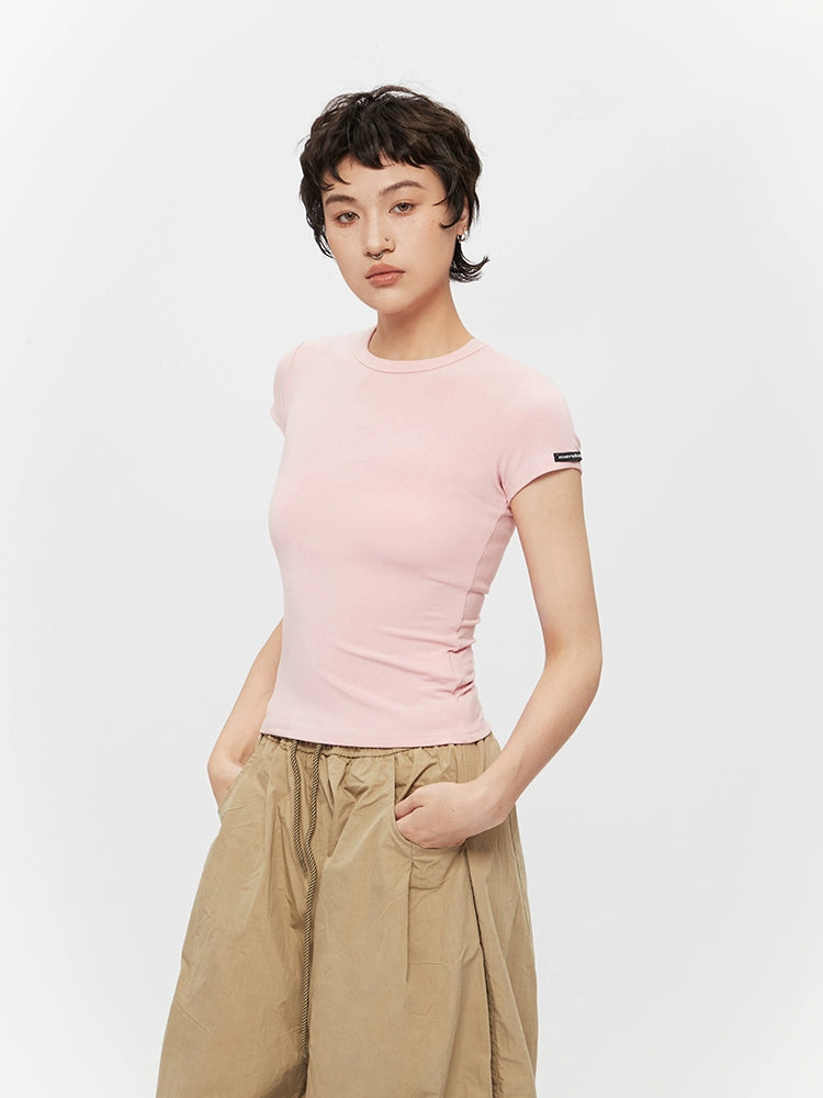 Short Sleeve Hollow Back Slim Turtleneck