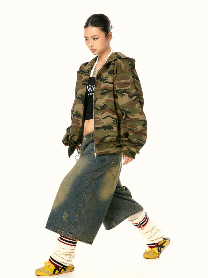 Camouflage Hooded Sweater Jacket Cardigan