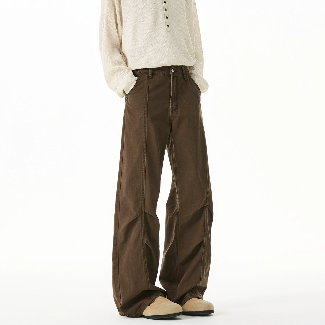 Pantalons décontractés droits plissés déstructurés en denim