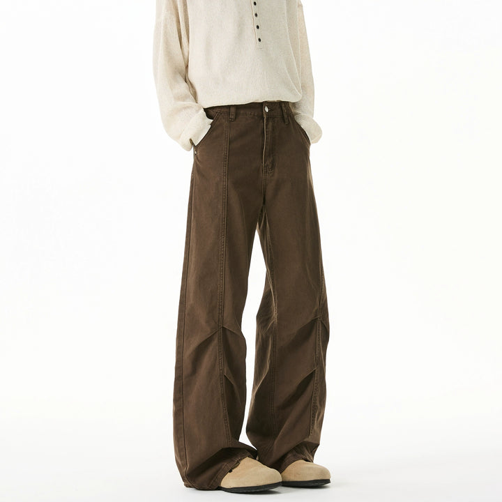 Pantalons décontractés droits plissés déstructurés en denim