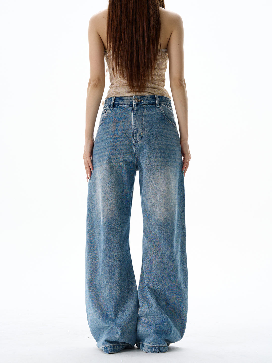 Jeans ricamati al contrario a gamba larga retro