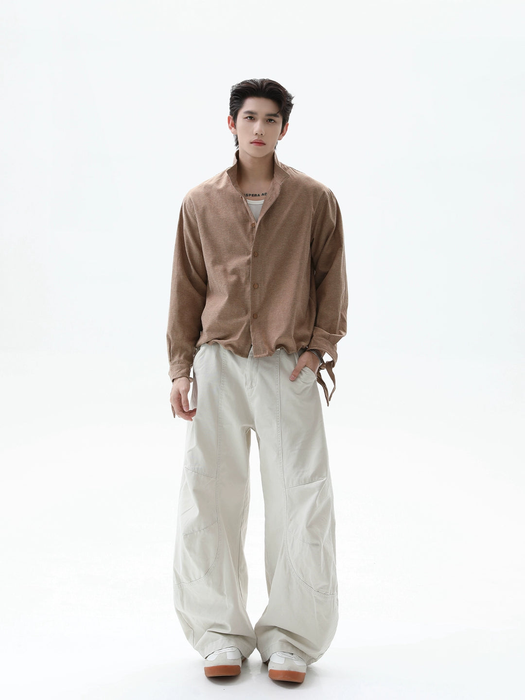 Stand Collar Solid Color Shirt
